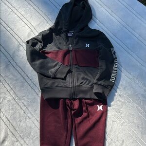 Hurley Toddler Black and Burgundy Jogger Set